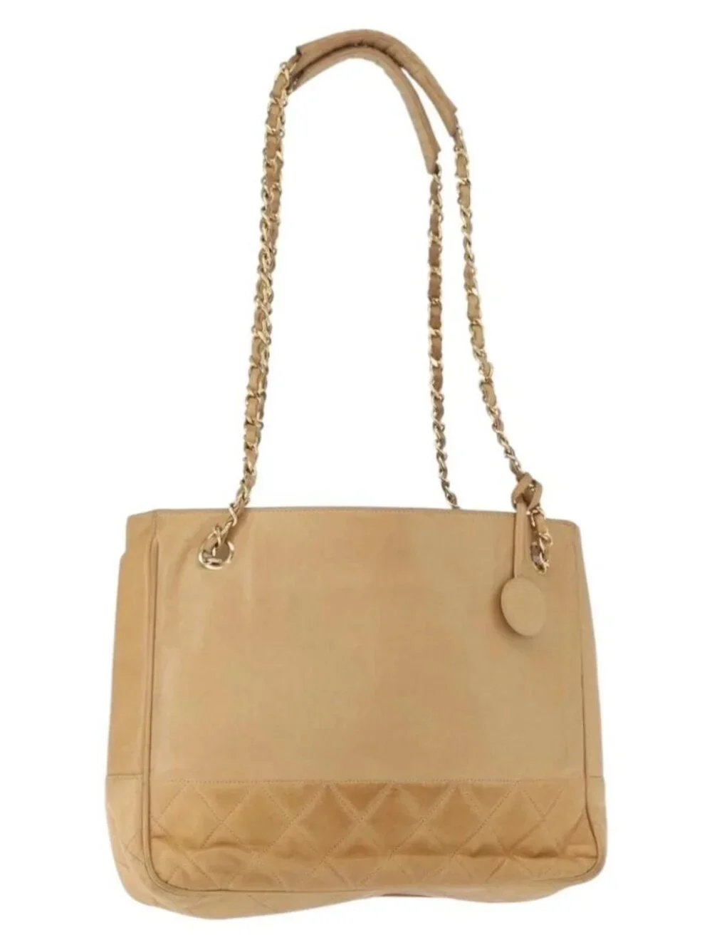 CHANEL Chain Matelasse Shoulder Bag Lamb Skin Beige Gold CC Auth gh1553